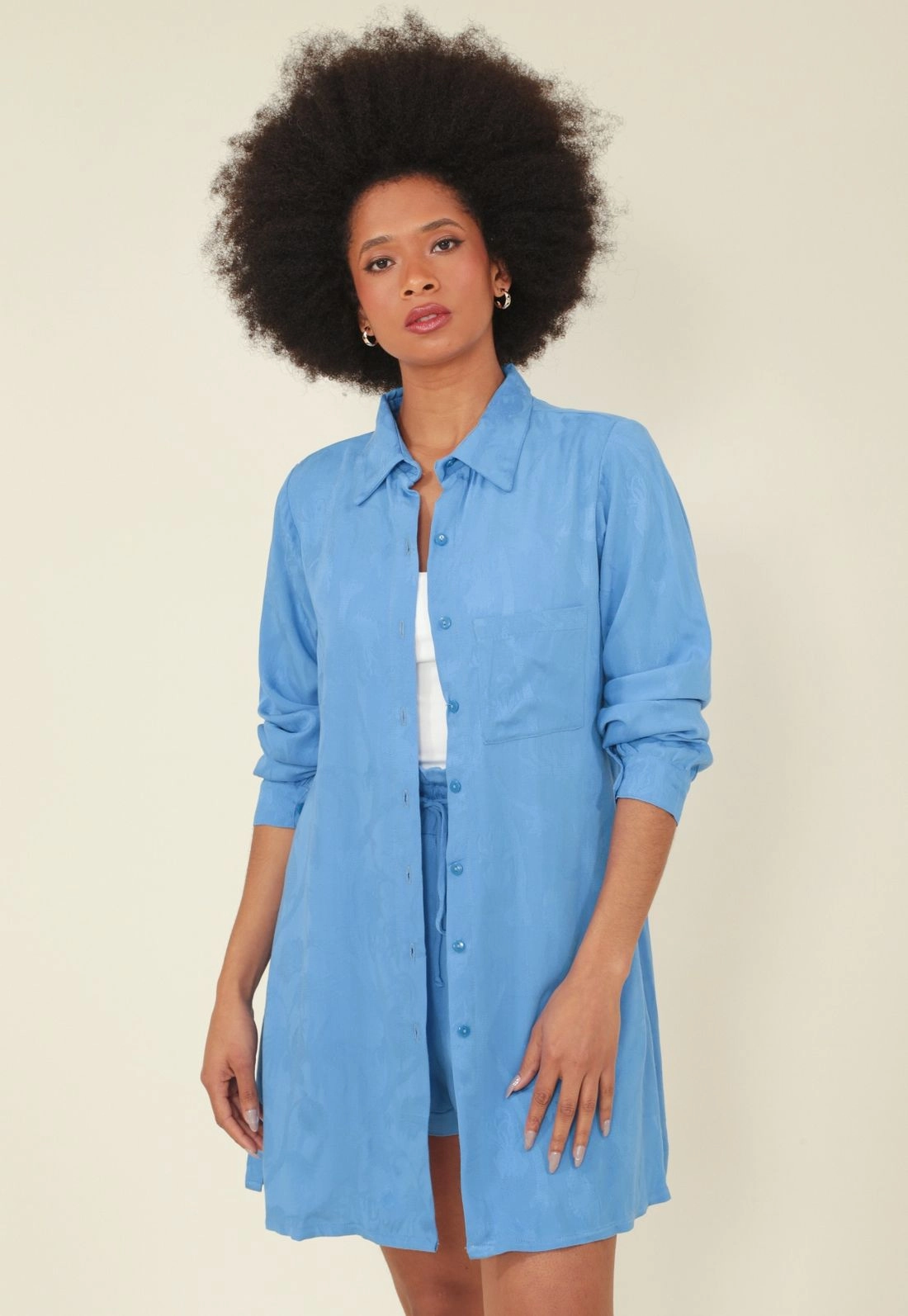 Camisa Viscose Jacquard Manga Longa Bolso
