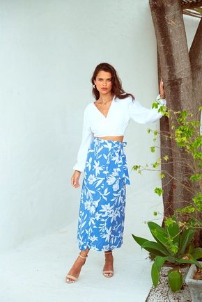 Saia Midi Em Viscose Estampado Floral Com Transpasse