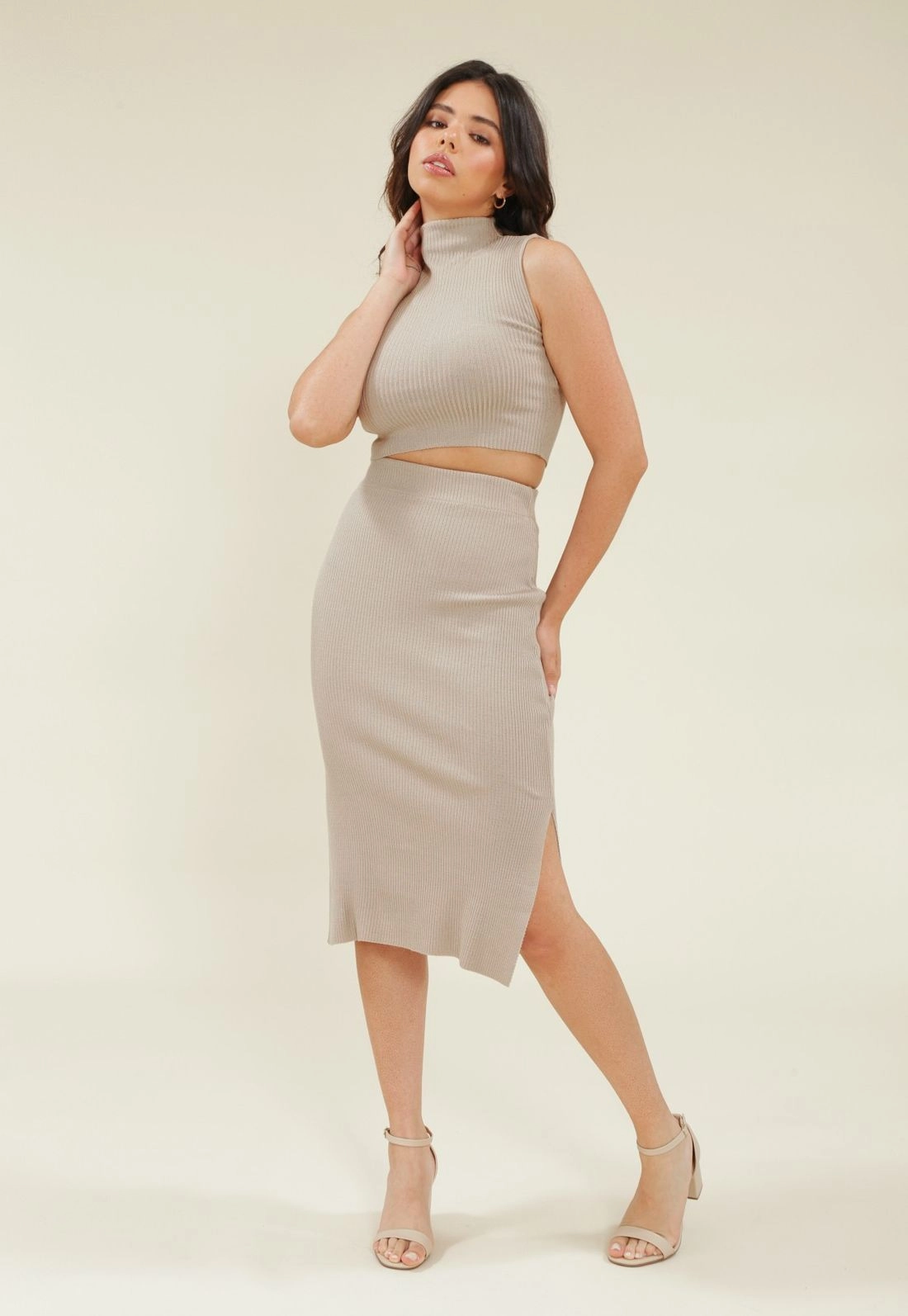 Saia Midi Tricot Canelado Abertura Lat