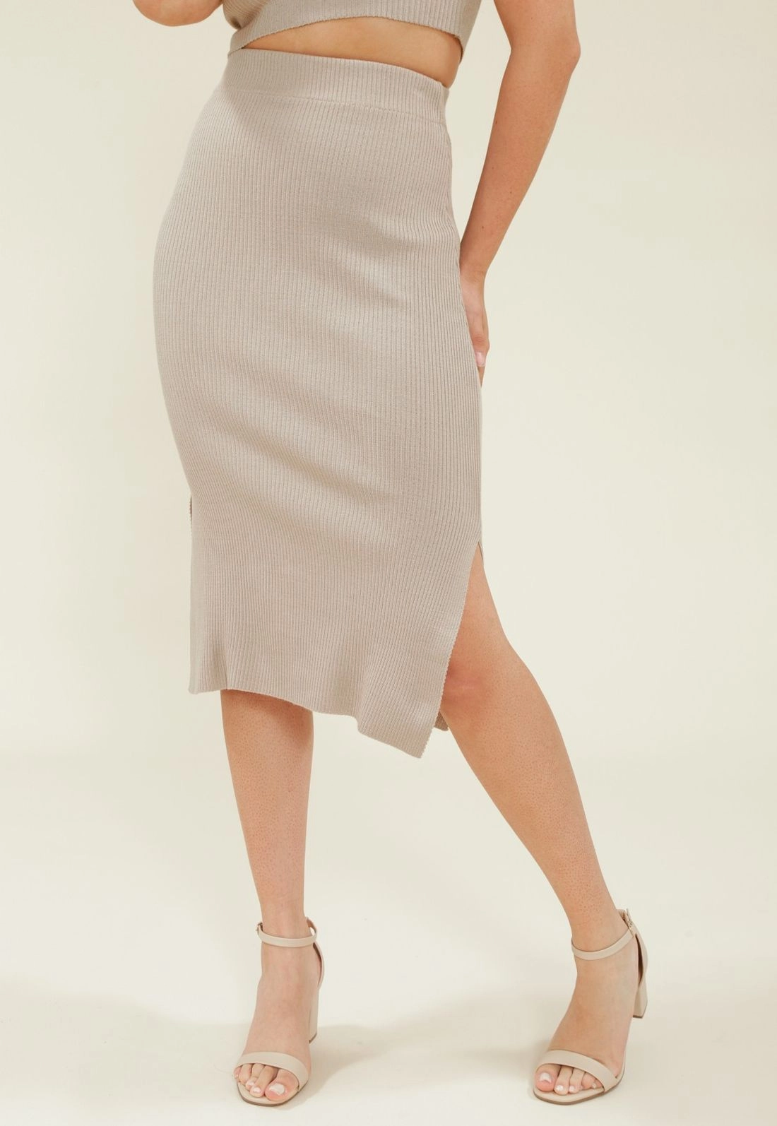 Saia Midi Tricot Canelado Abertura Lat