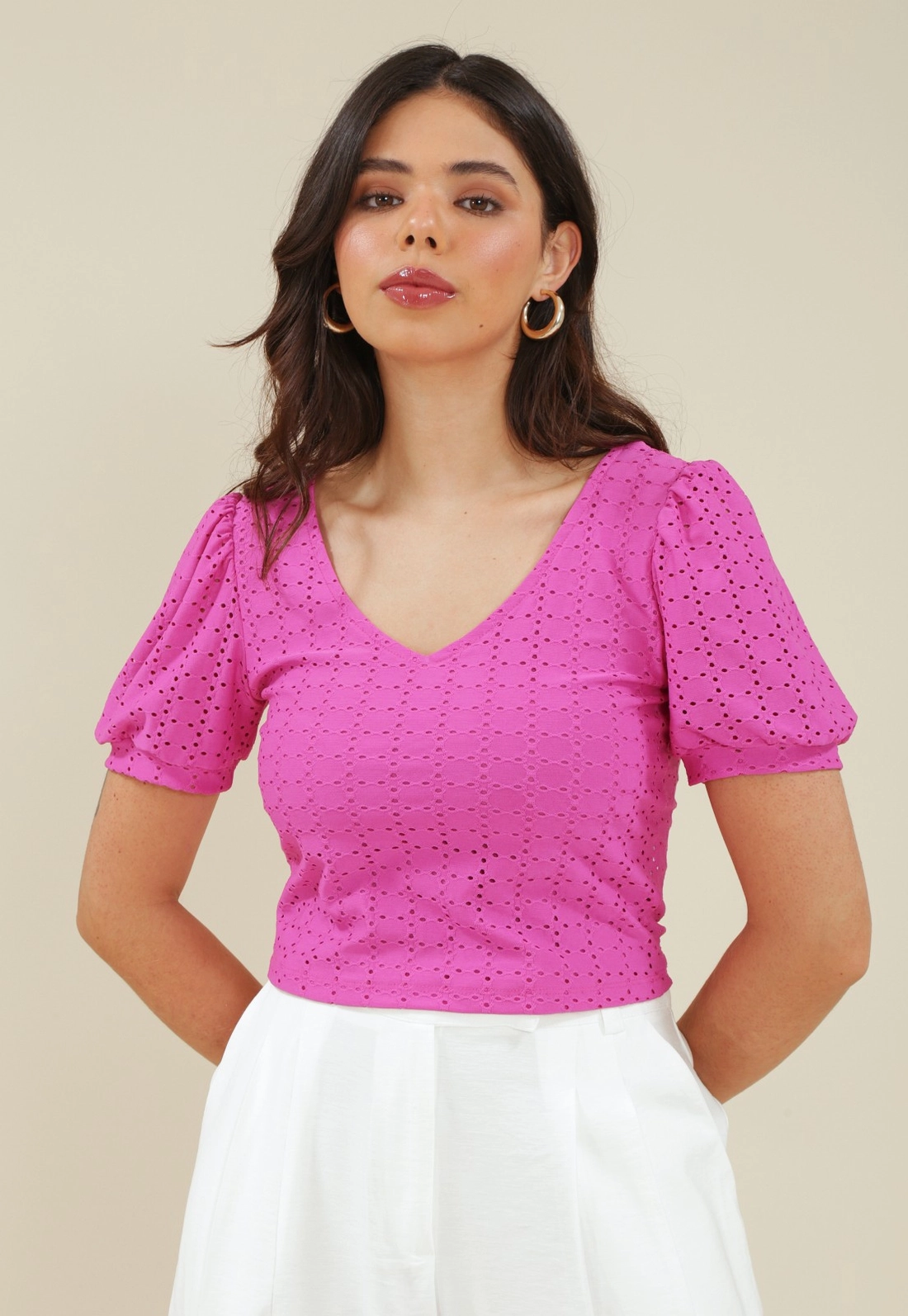 Blusa Malha Laise Manga Bufante