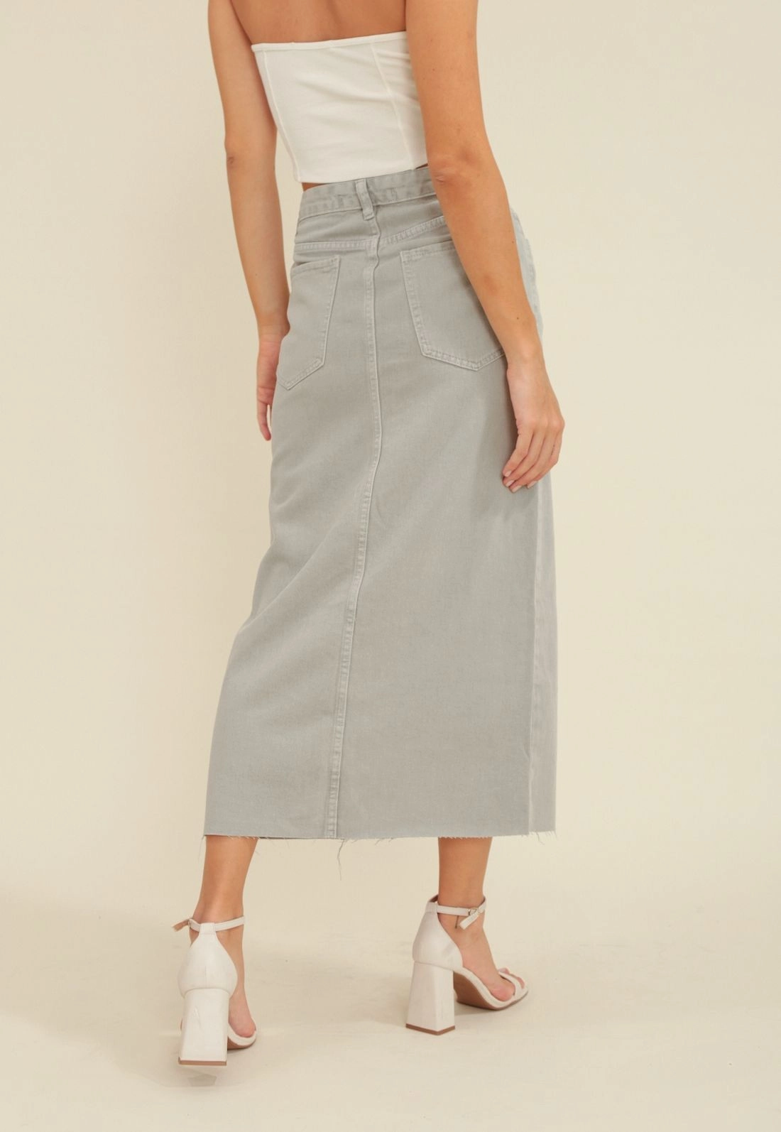 Saia Jeans Midi Fenda Frontal