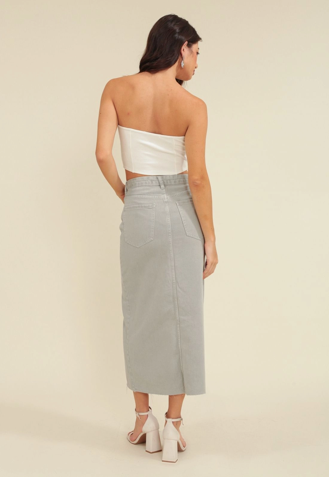 Saia Jeans Midi Fenda Frontal