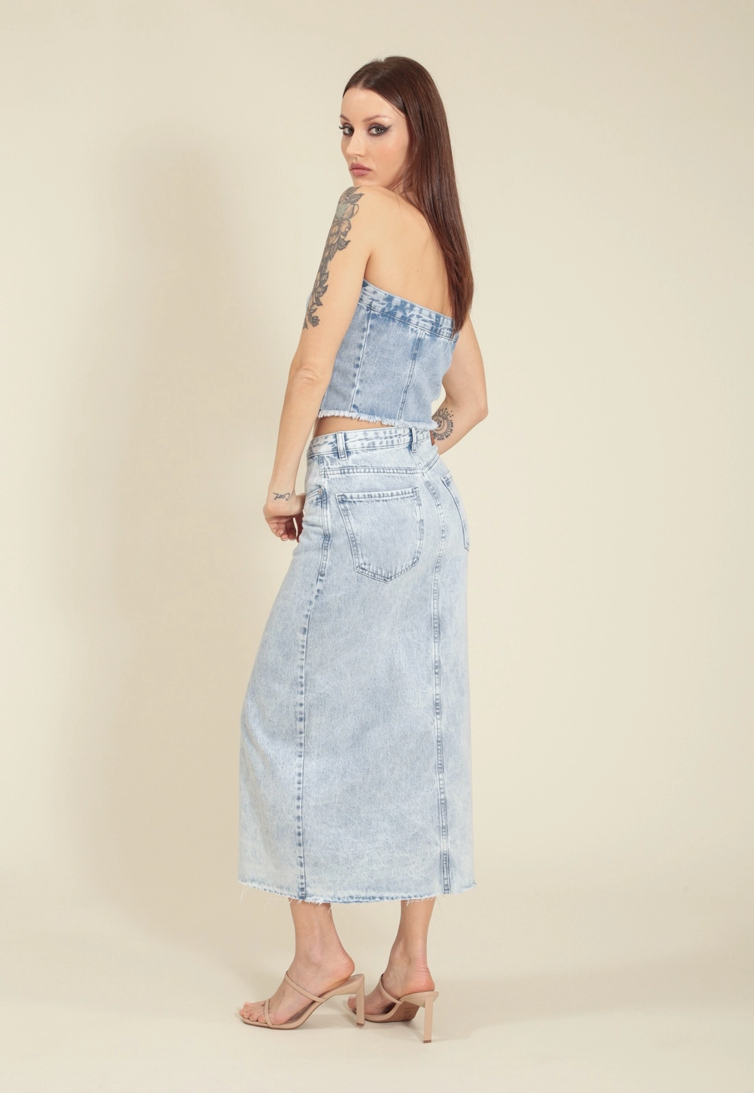 Saia Jeans Midi Fenda Frontal