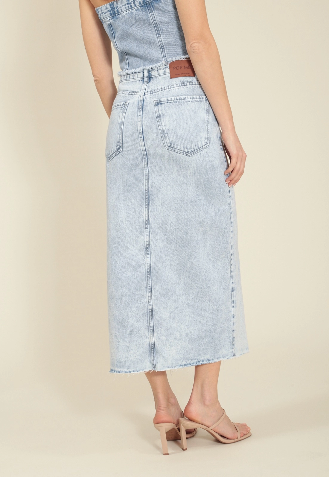 Saia Jeans Midi Fenda Frontal