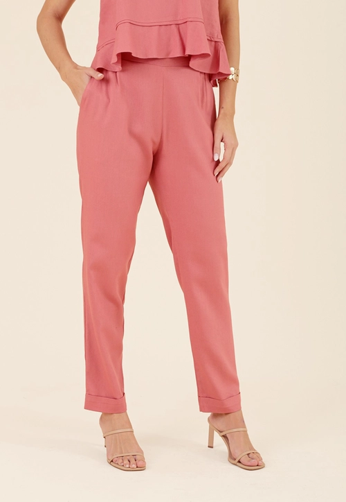 Calça Reta Em Linho Bolso Faca