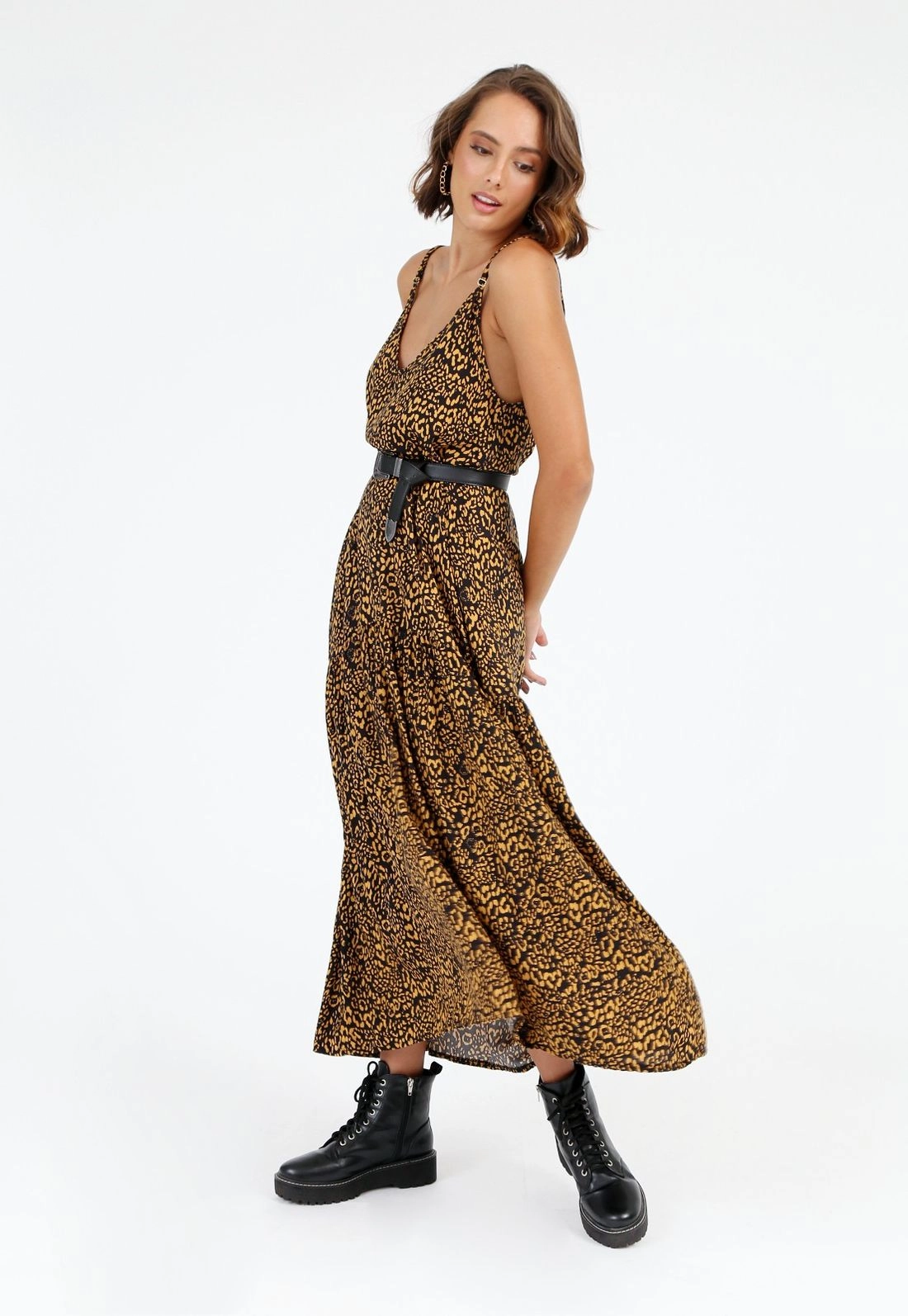 Vestido Longo Alça Animal Print