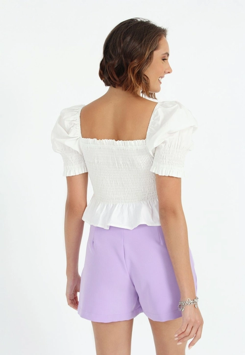 Blusa Tricoline Manga Curta