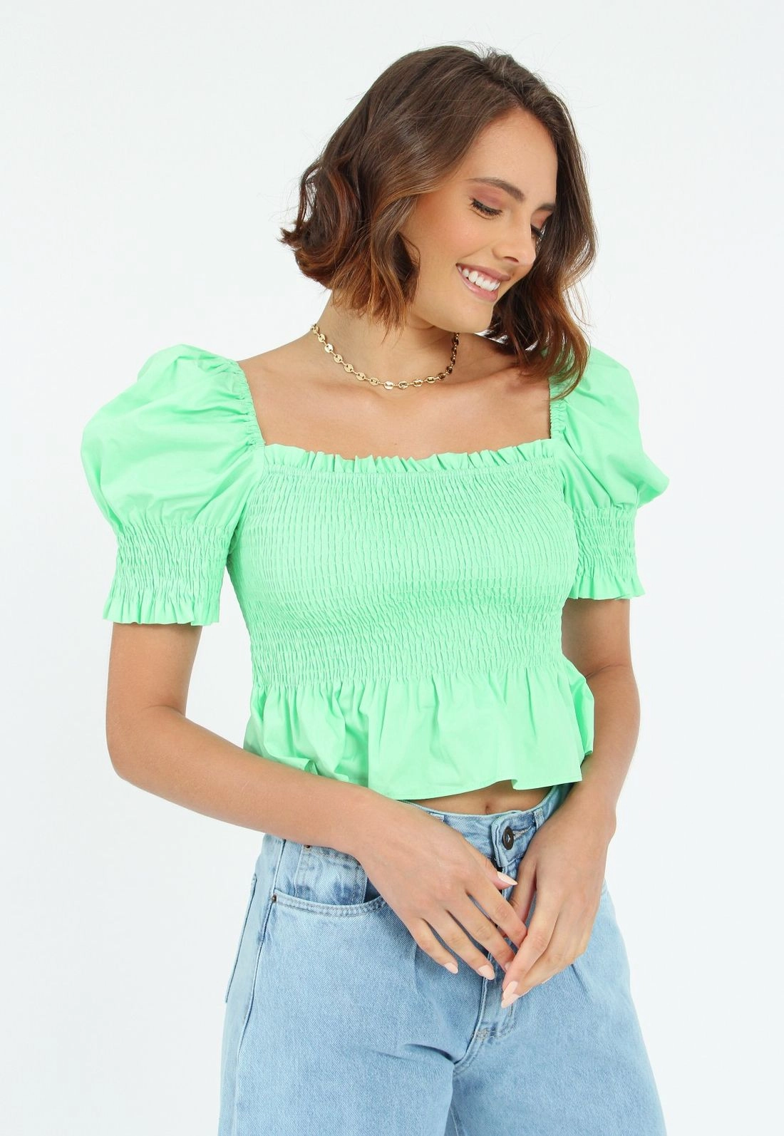 Blusa Tricoline Manga Curta