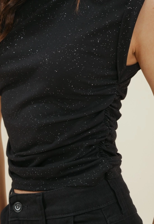 Regata Muscle Tee Com Franzido Lateral Em Malha Com Foil