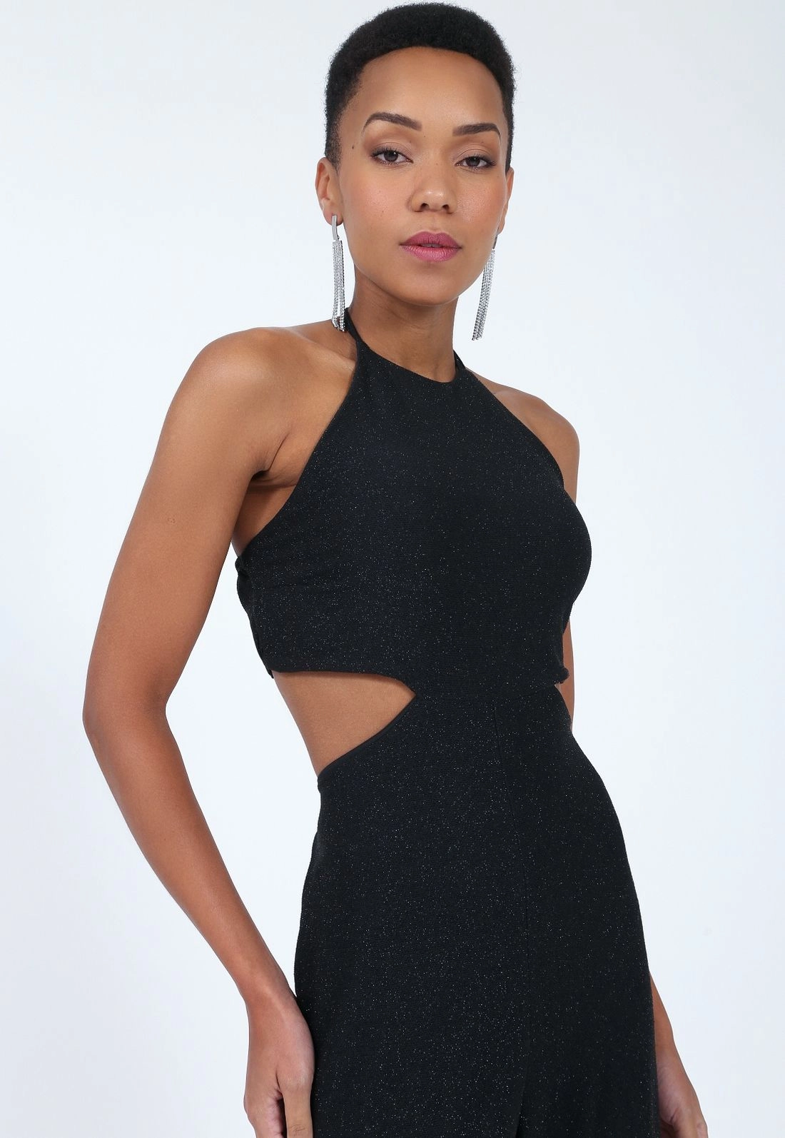 Macacao Malha Lurex Alca Vazado Lateral P