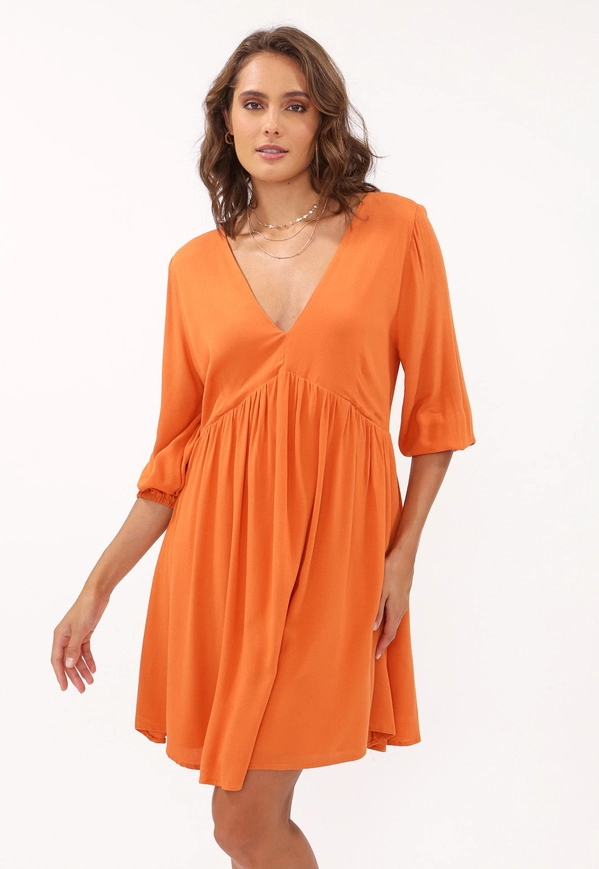 Vestido Crepe M7/8 Dec V Recorte Evase