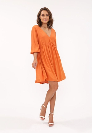 Vestido Crepe M7/8 Dec V Recorte Evase