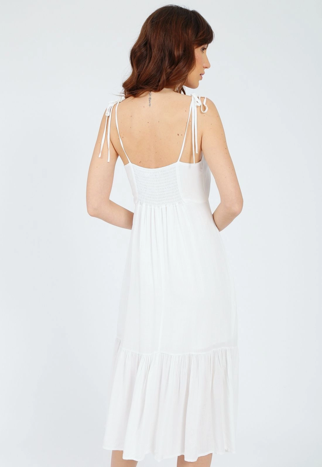 Vestido Em Viscolinho Com Alca E Franzidos