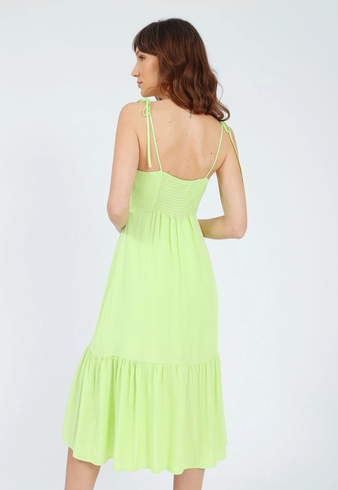 Vestido Em Viscolinho Com Alca E Franzidos