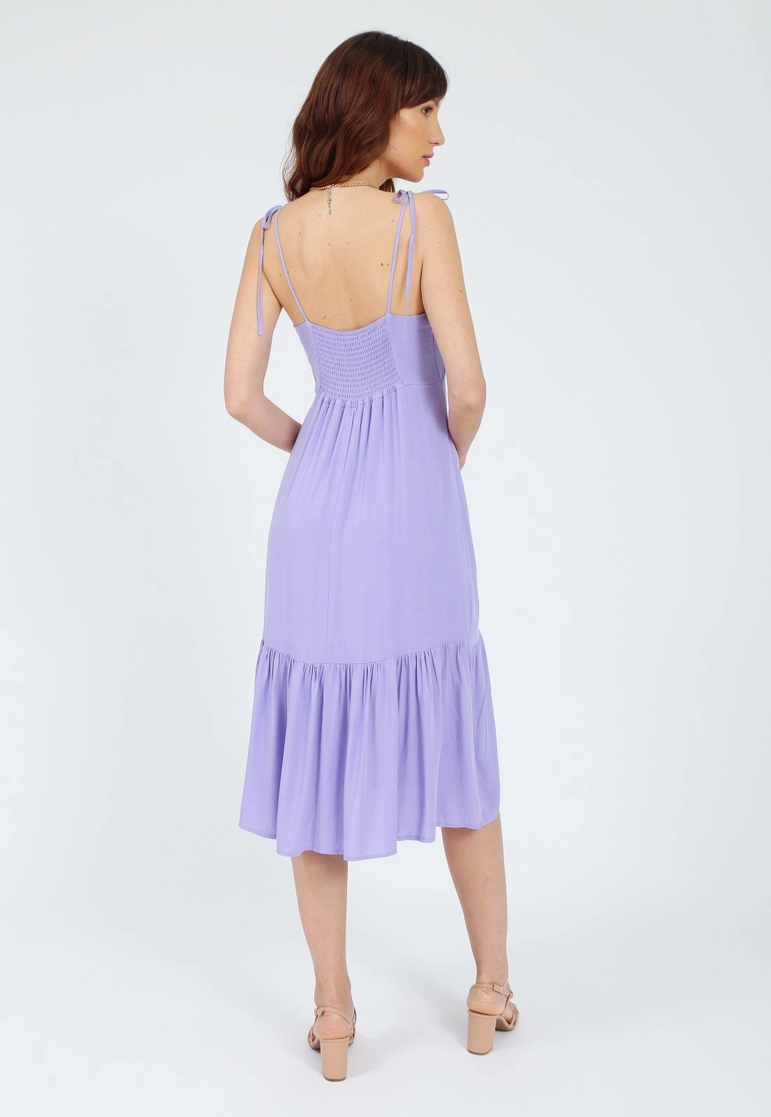 Vestido Em Viscolinho Com Alca E Franzidos