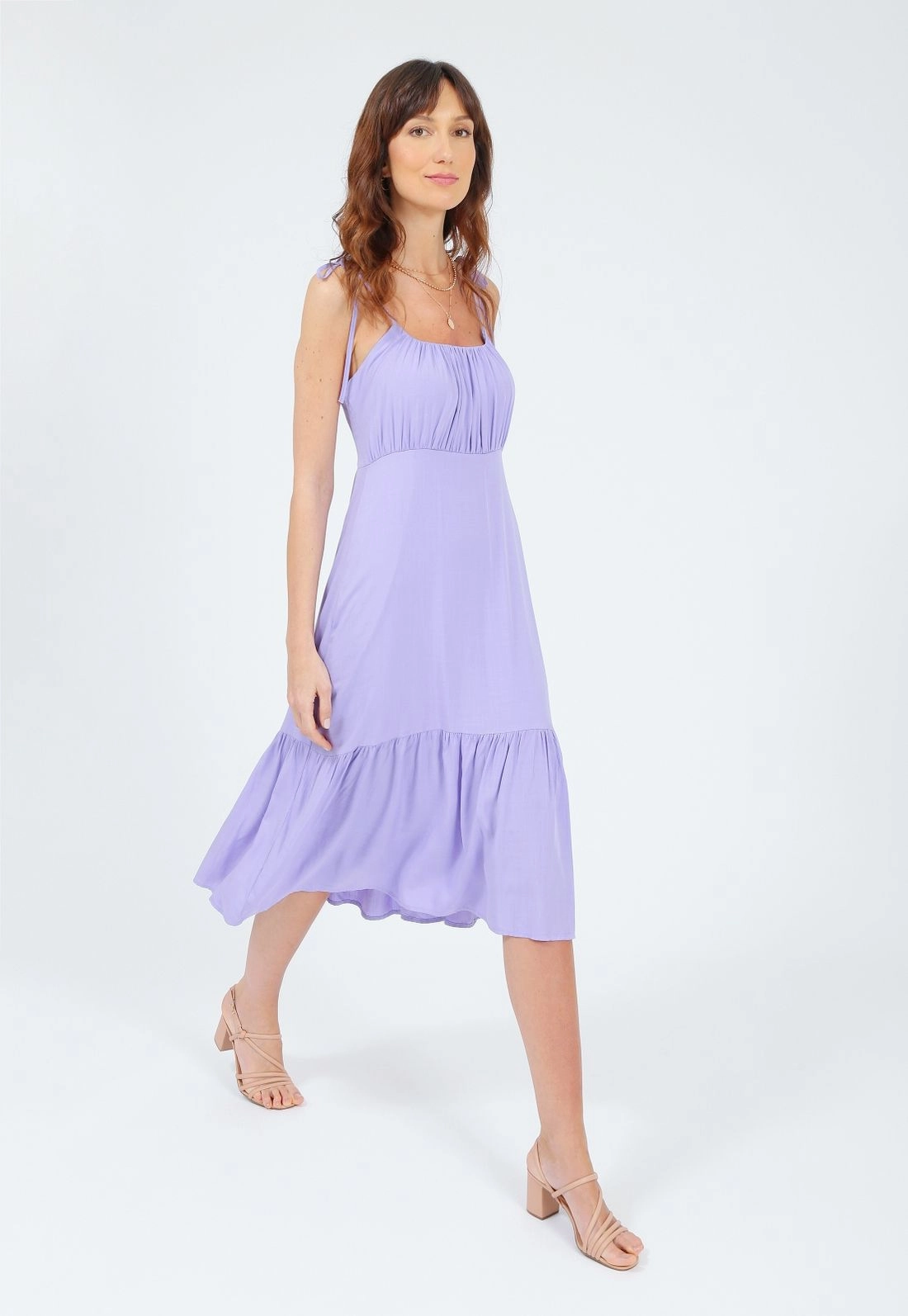 Vestido Em Viscolinho Com Alca E Franzidos