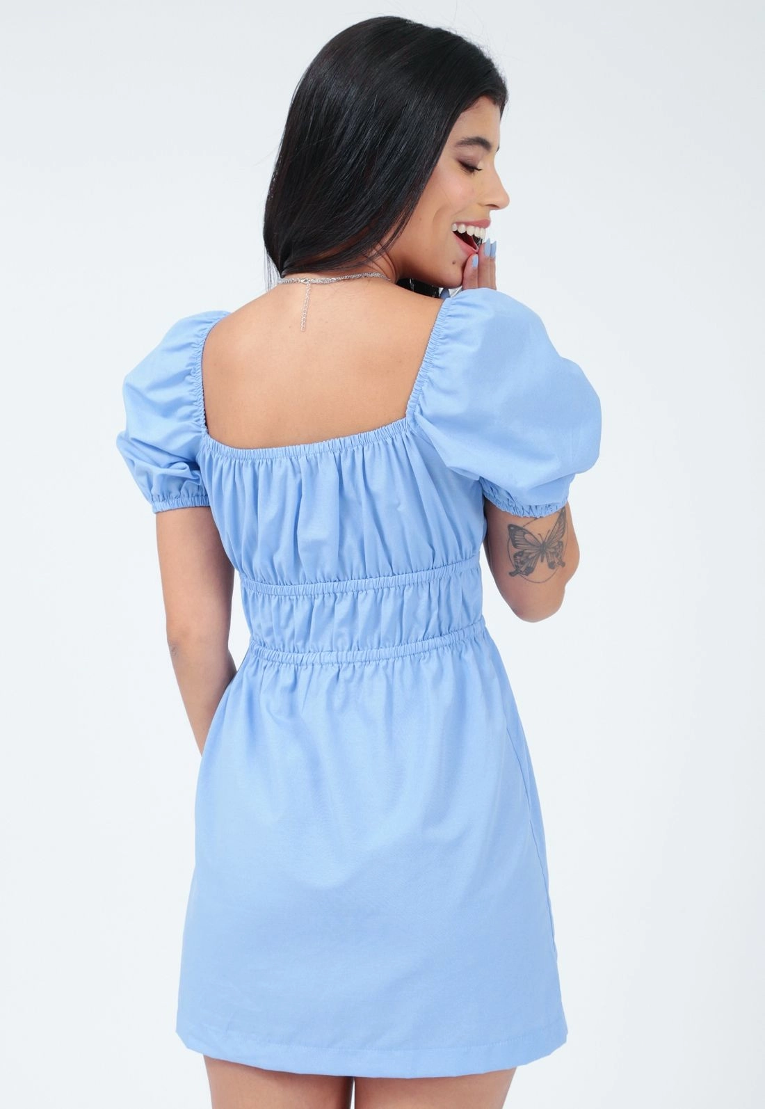 Vestido Tricoline Manga Curta Elastico