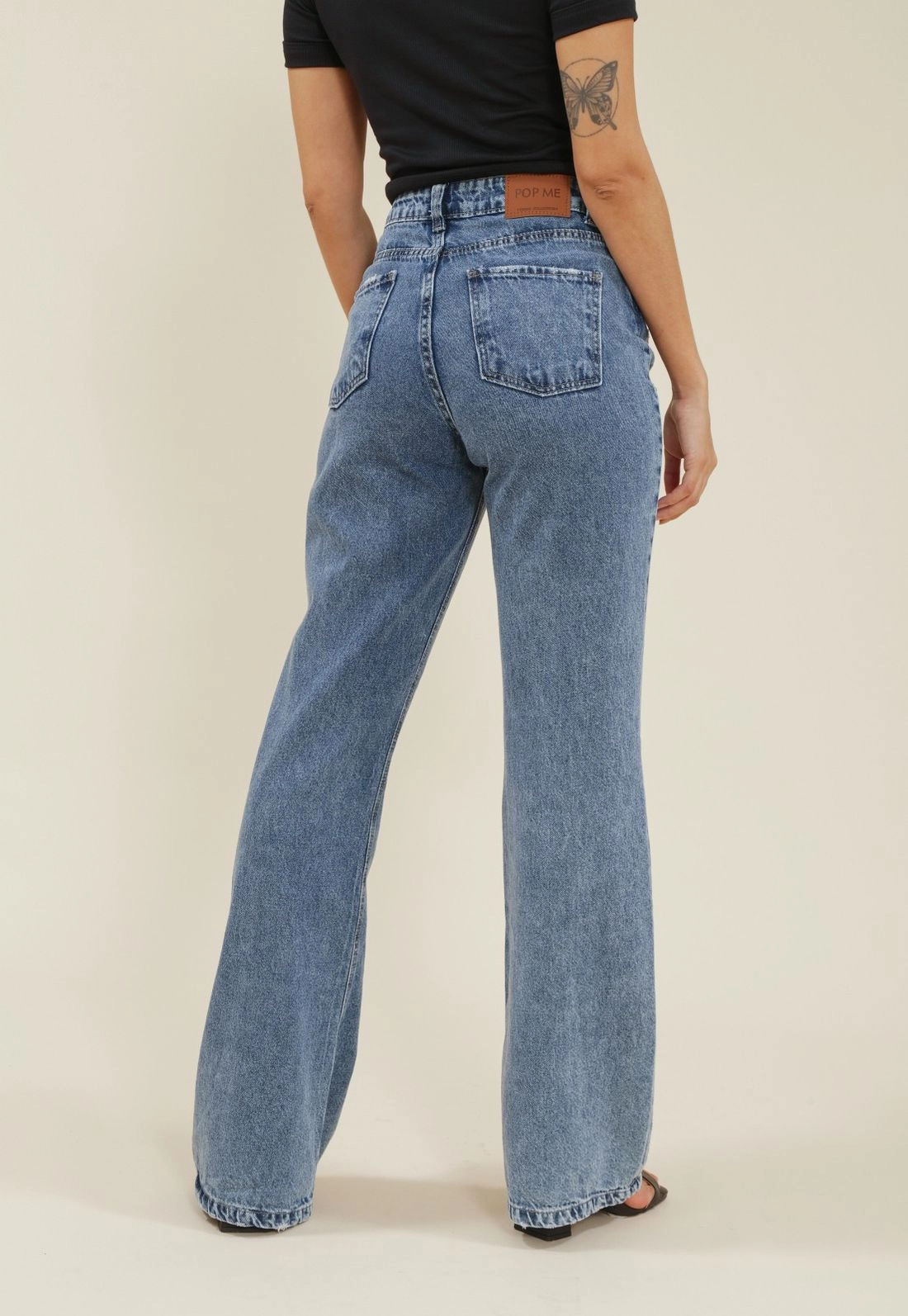 Calça Jeans Wide Leg Cintura Alta Com Puidos