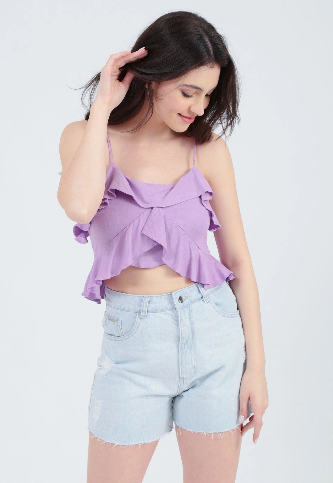 Shorts Jeans Azul Claro Barra Laser Puido