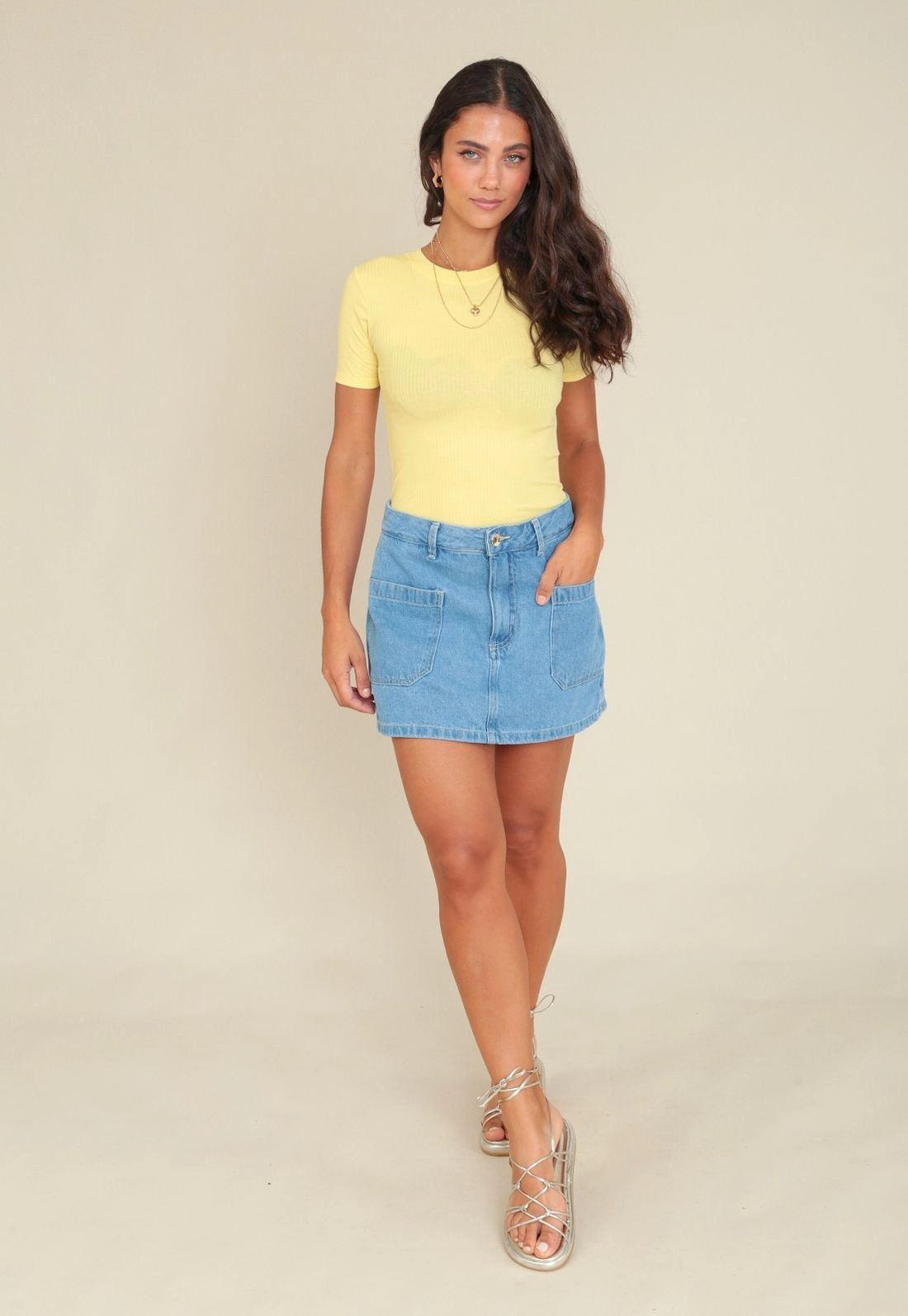 Blusa Canelada Manga Curta Decote Redondo