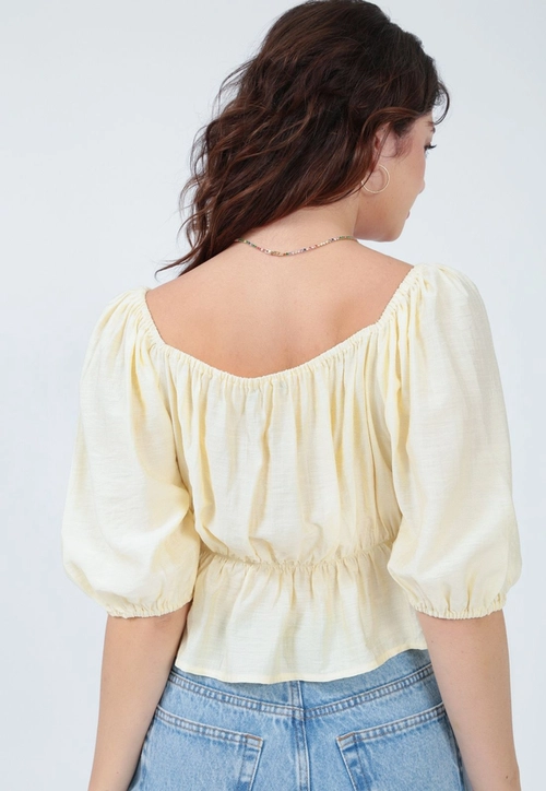 Blusa Crepe 3/4 Recorte Busto Cordão