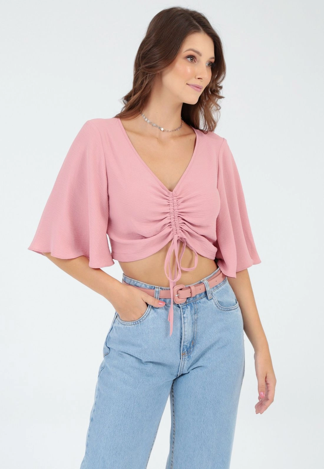 Blusa Crepe 3/4 Puxador