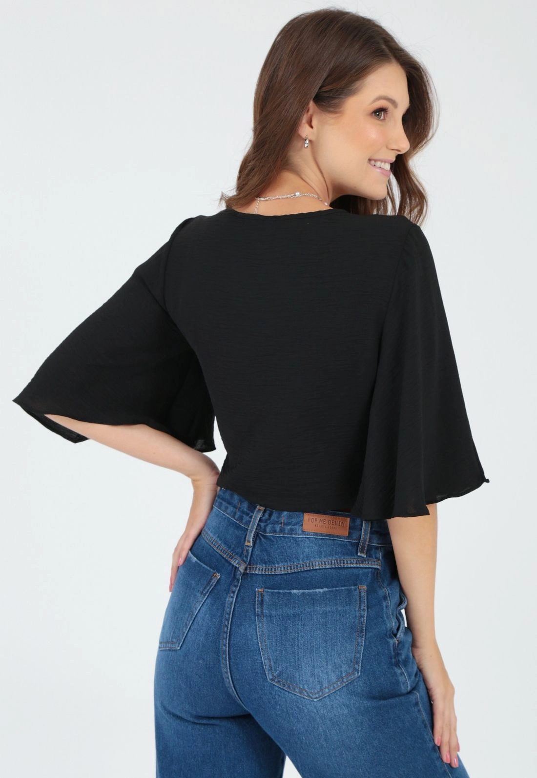 Blusa Crepe 3/4 Puxador