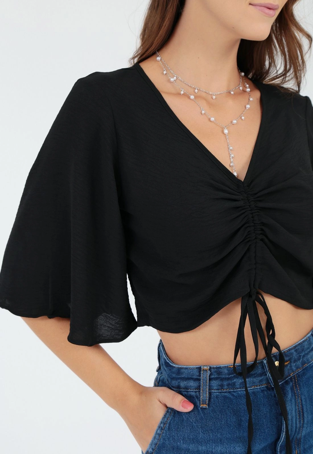 Blusa Crepe 3/4 Puxador