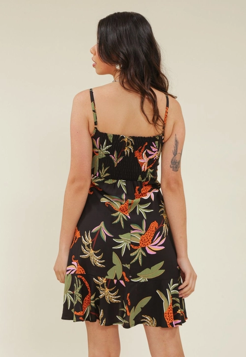 Vest Curto Com Alca Em Viscose Estampada Folhagem Animal Print