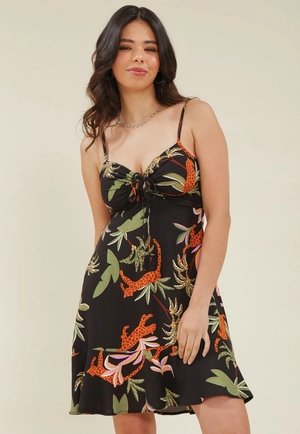 Vest Curto Com Alca Em Viscose Estampada Folhagem Animal Print