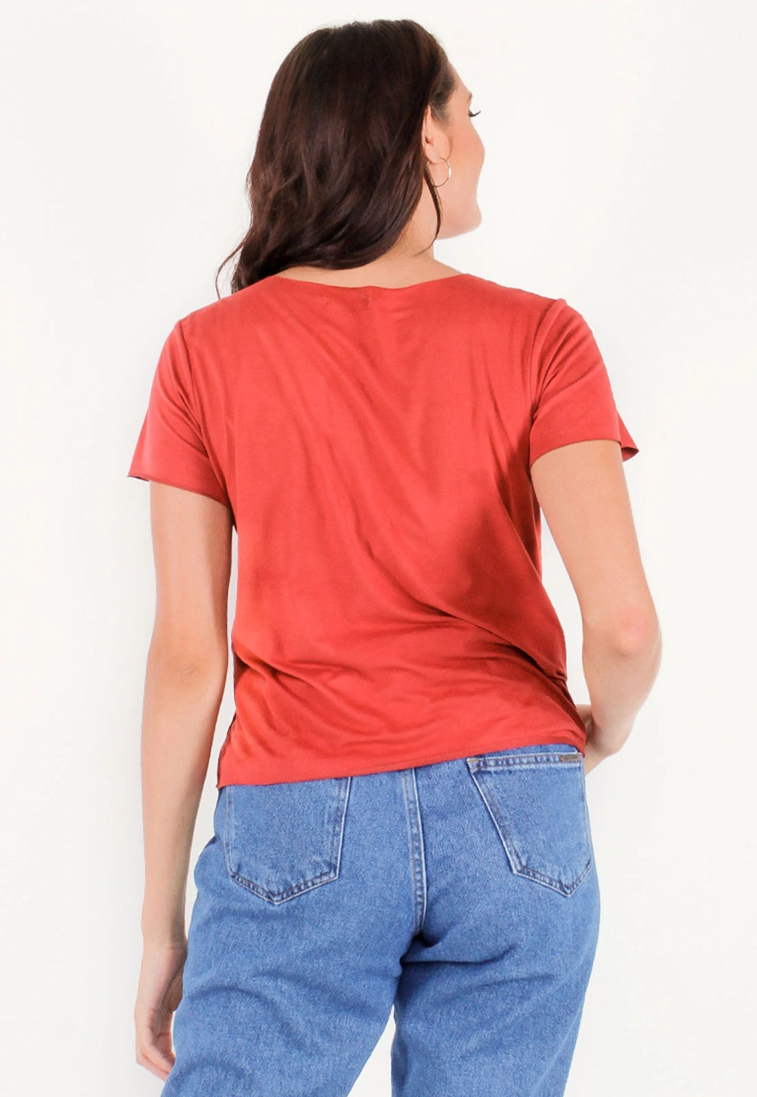Blusa Suede Manga Curta Bolso