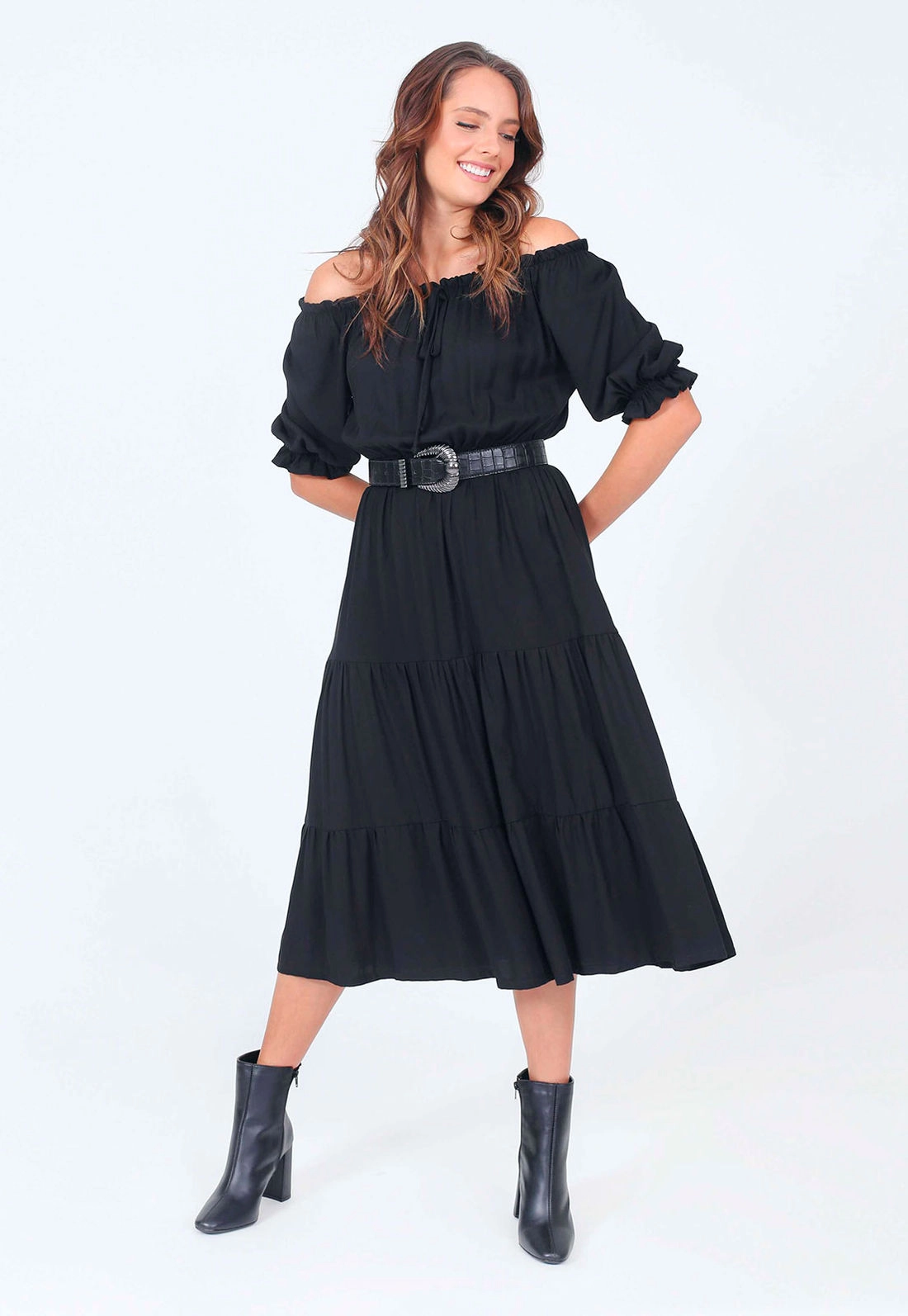 Vestido Viscose Midi Camadas