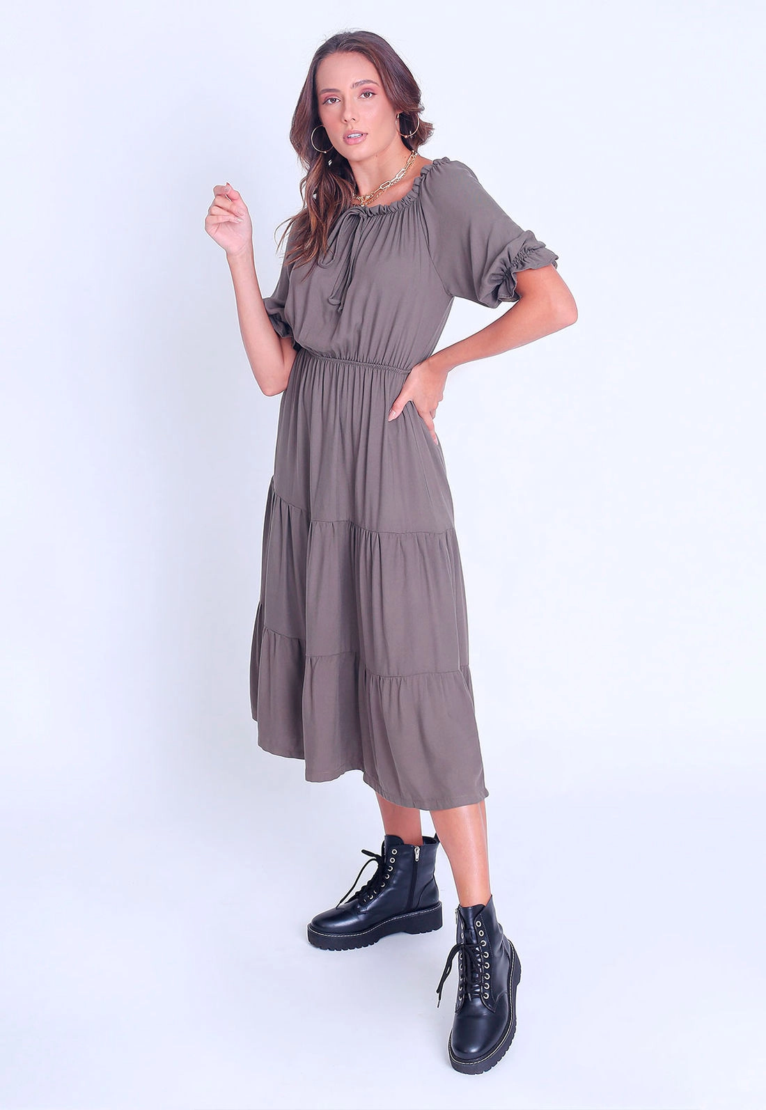 Vestido Viscose Midi Camadas