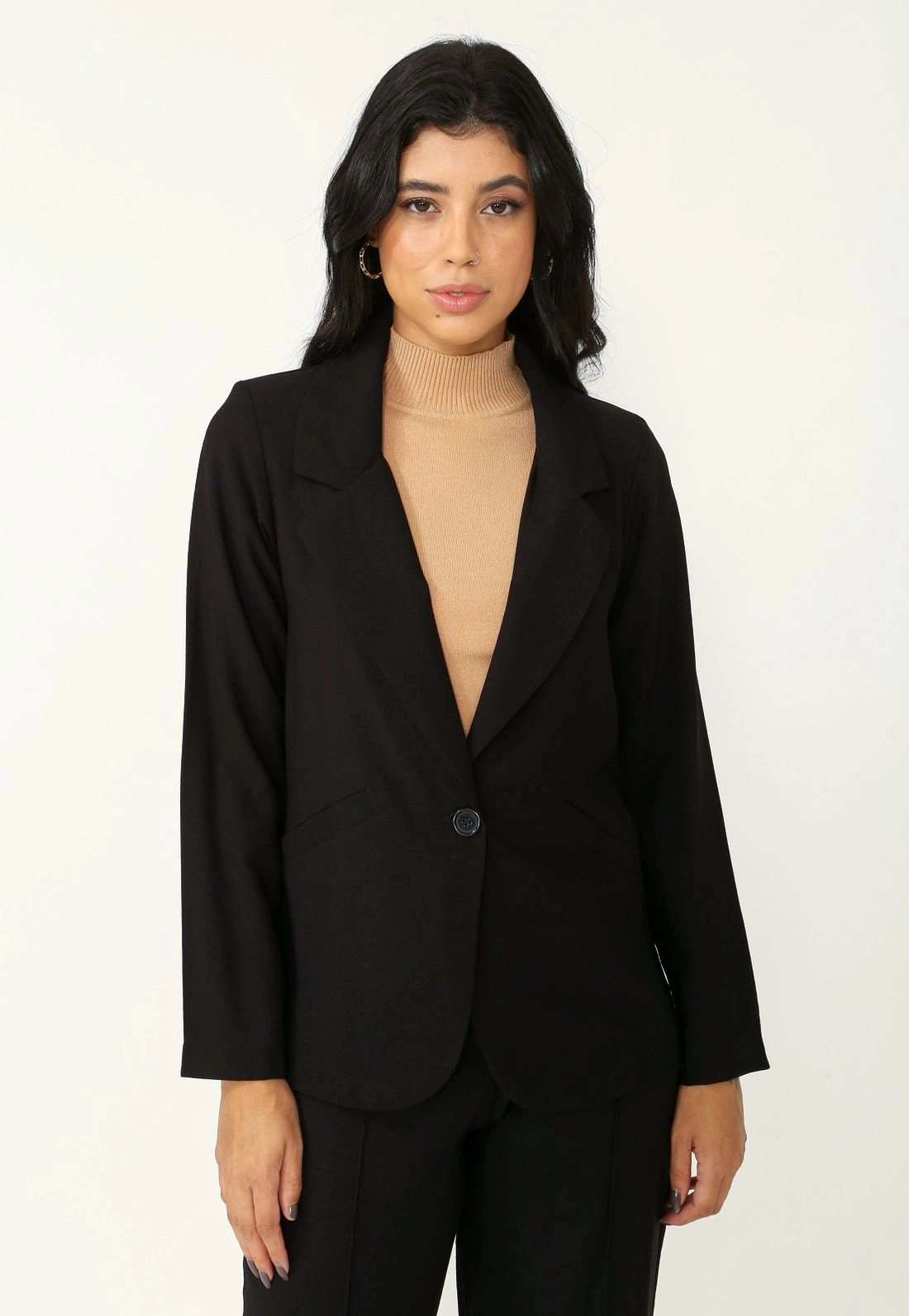 Blazer Crepe Manga Longa Botão