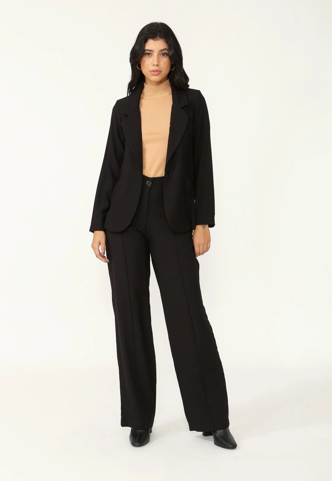 Blazer Crepe Manga Longa Botão