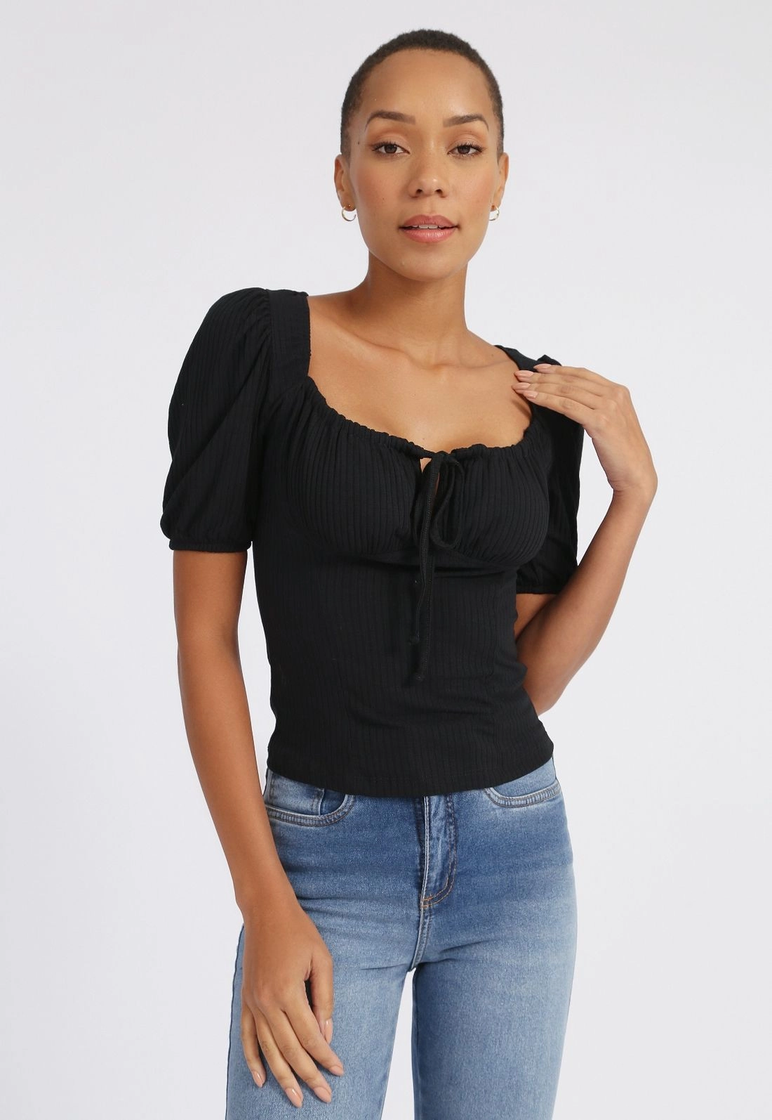 Blusa Canelada Busto Franzido