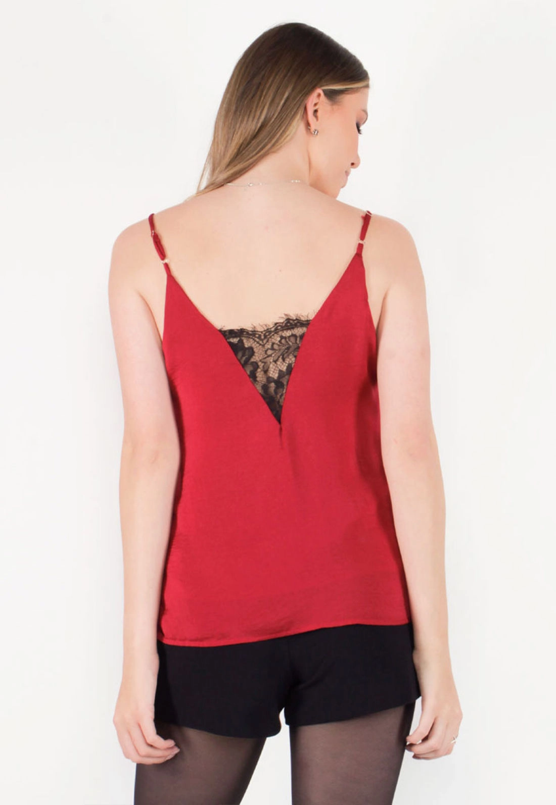 Blusa Cetim Alça Decote Renda g