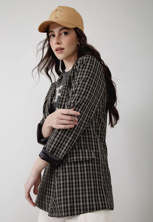 Blazer Alongado Crepe Xadrez