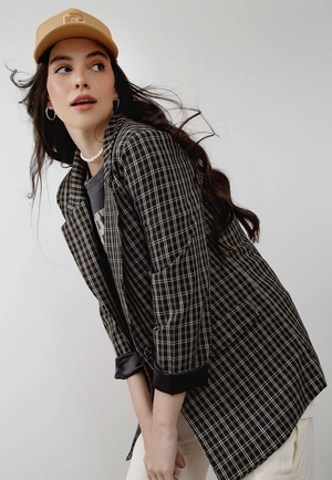 Blazer Alongado Crepe Xadrez