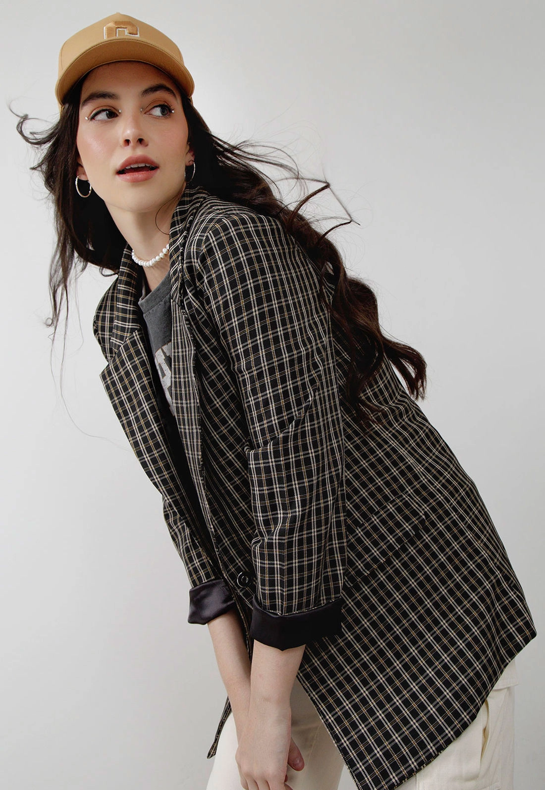 Blazer Alongado Crepe Xadrez