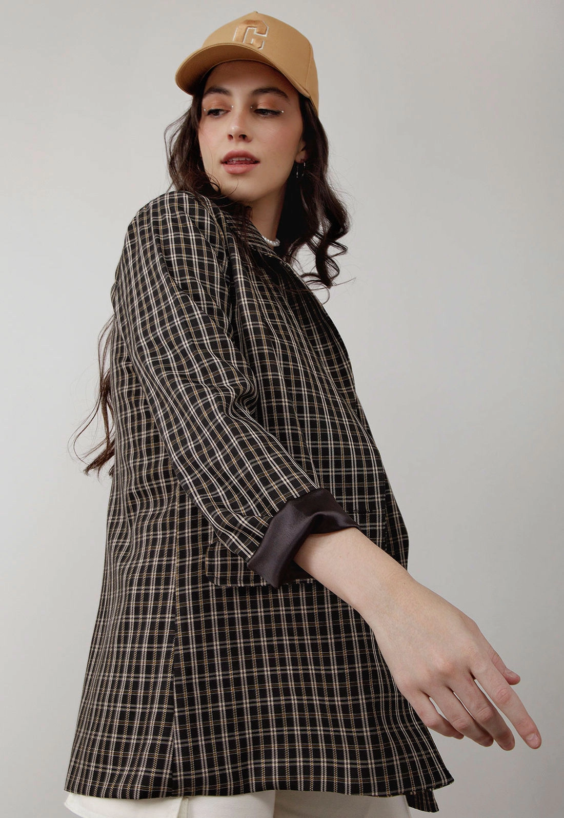 Blazer Alongado Crepe Xadrez