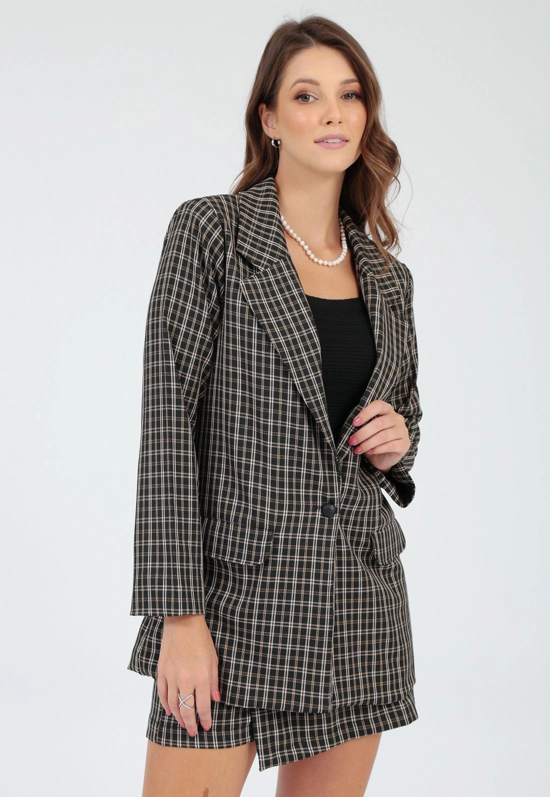 Blazer Alongado Crepe Xadrez