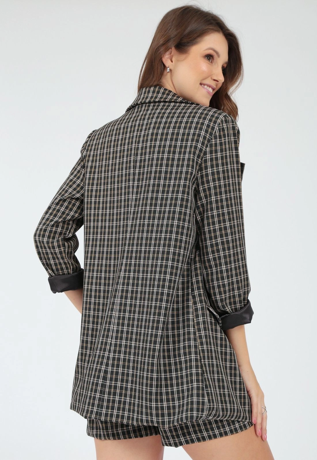 Blazer Alongado Crepe Xadrez