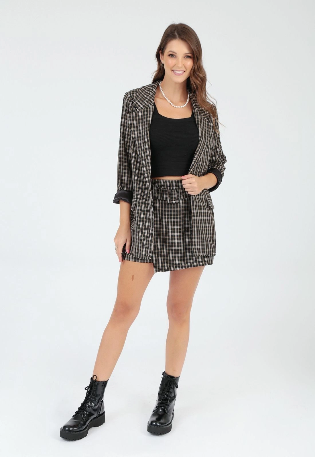 Blazer Alongado Crepe Xadrez