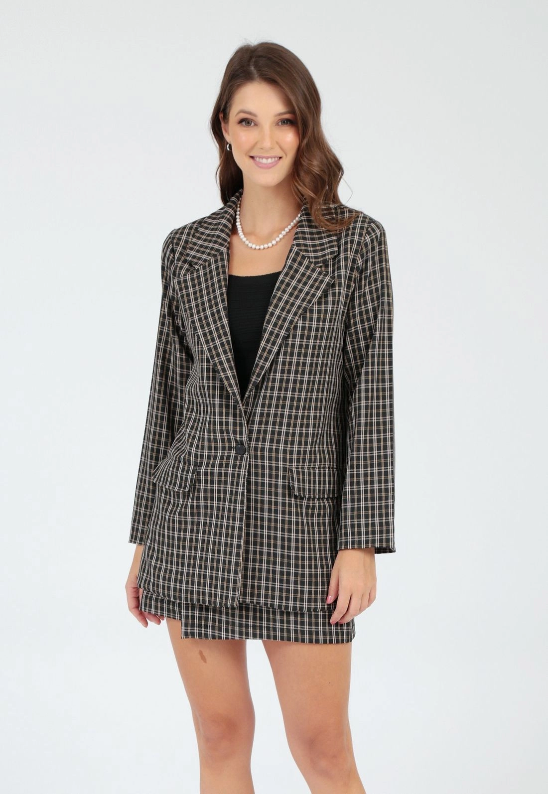 Blazer Alongado Crepe Xadrez