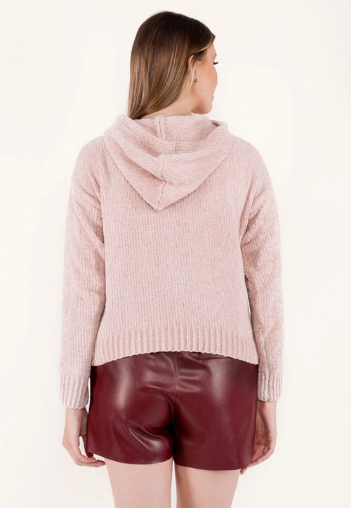 Blusa Chenille Manga Longa Capuz