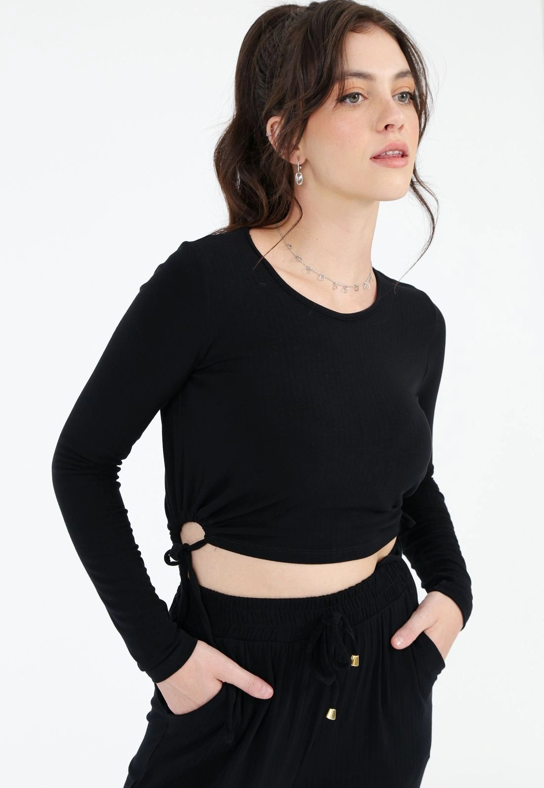 Blusa Canelada Manga Longa Puxador
