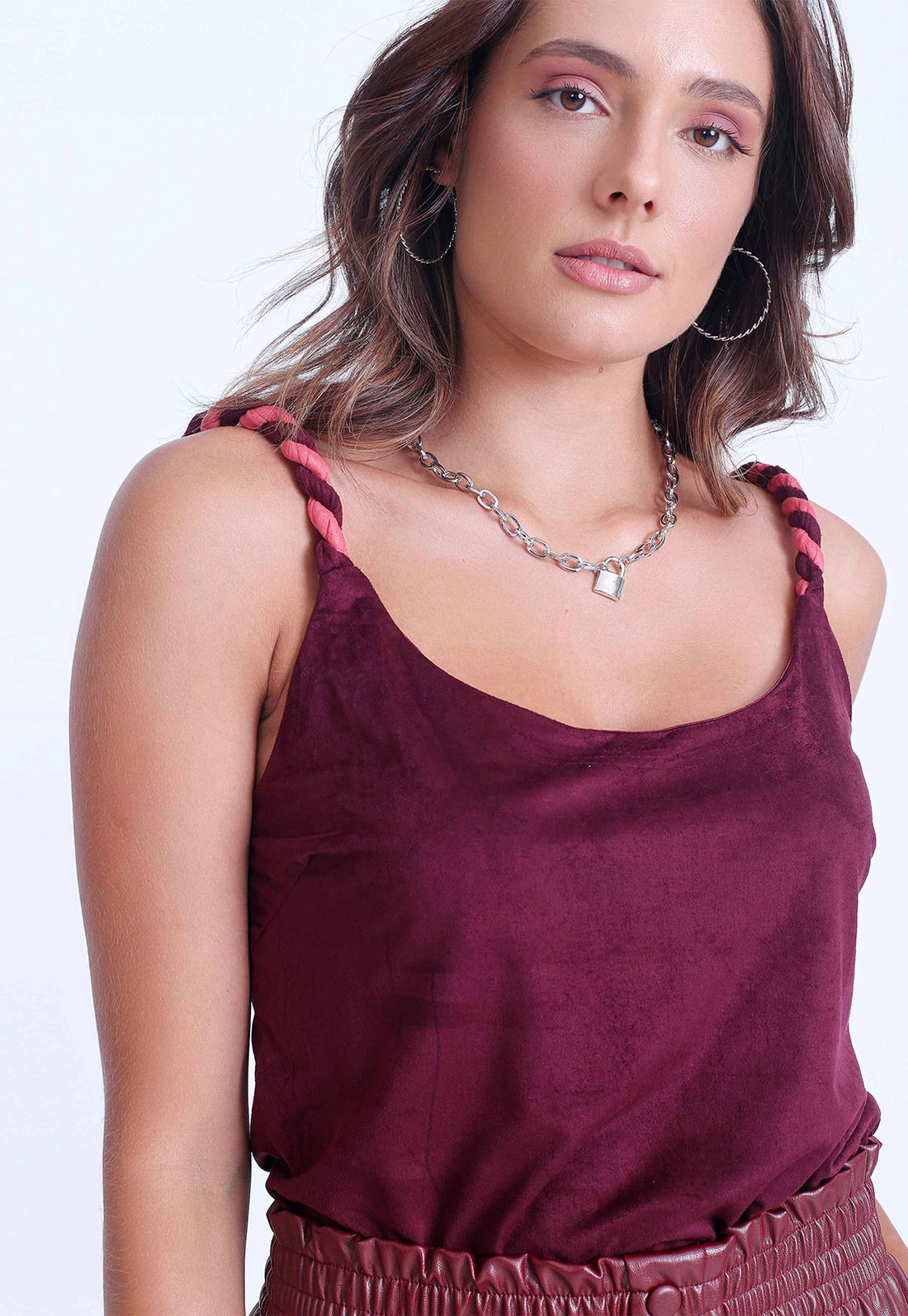 Blusa Suede Alça Bicolor