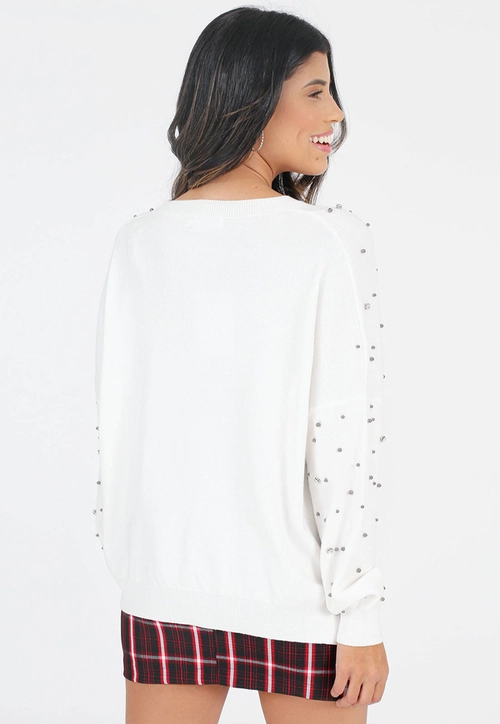 Blusa Tricô Manga Longa Aplique